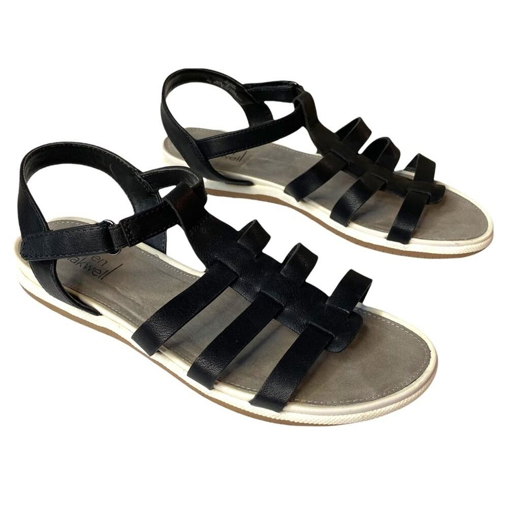 Lauren Blakwell Triston black vegan leather caged gladiator ankle strap sandals